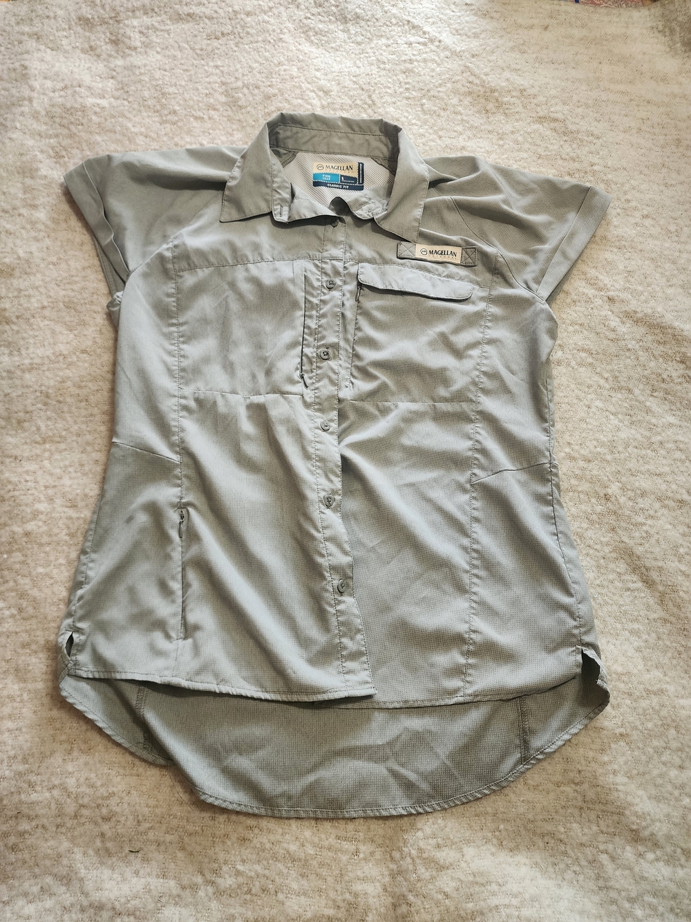 Magellan Outdoors Women's Overcast Cap Sleeve Fishing Shirt Grey Size Large